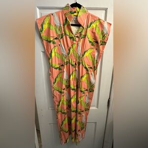 Holly Shae Coral Cockatoo Caftan, One Size, EUC